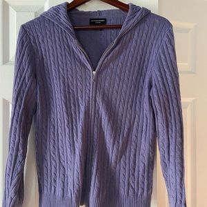 Cashmere cabled lavender hoodie. Zip front, 100% cashmere, Bloomingdale’s brand.